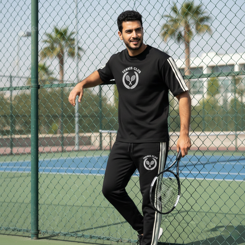ست تیشرت و شلوار مردانه مدل Tennis Club-مشکی