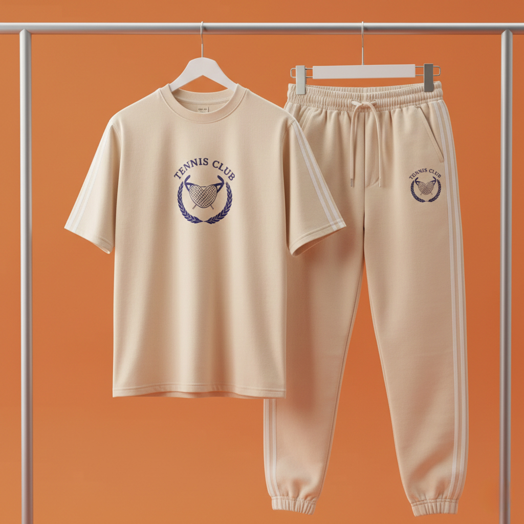 ست تیشرت و شلوار مردانه بنگال کش مدل Atrin-کرم