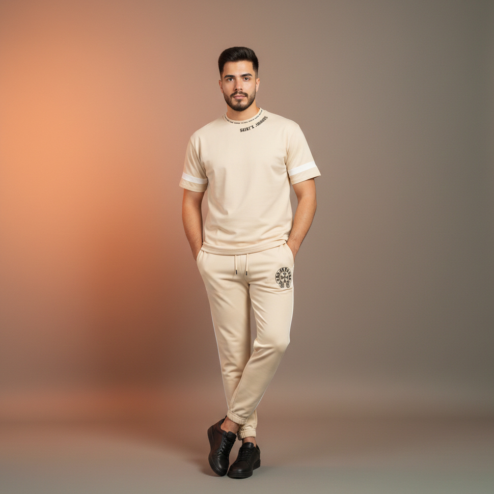 ست تیشرت و شلوار مردانه بنگال کش مدل Salar-کرم